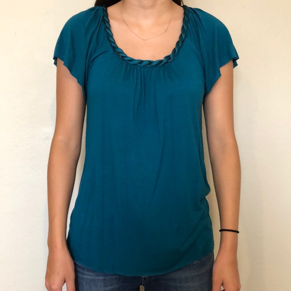 Matty M Teal Top with Satin Twist Detail Size M